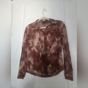 Forever 21 Brown Tie-Dye Button-Up Shirt